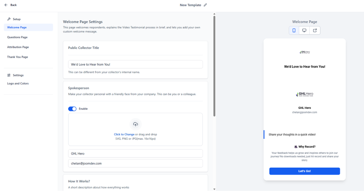 Set Up Welcome Page
