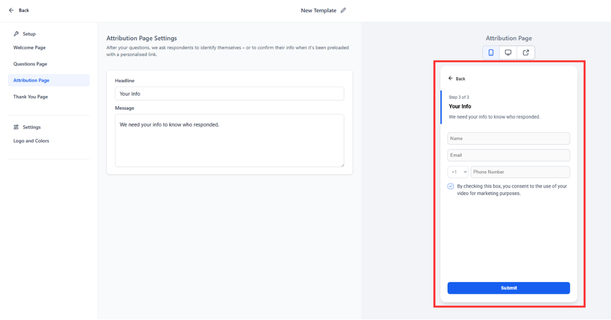 Configure Attribution Page